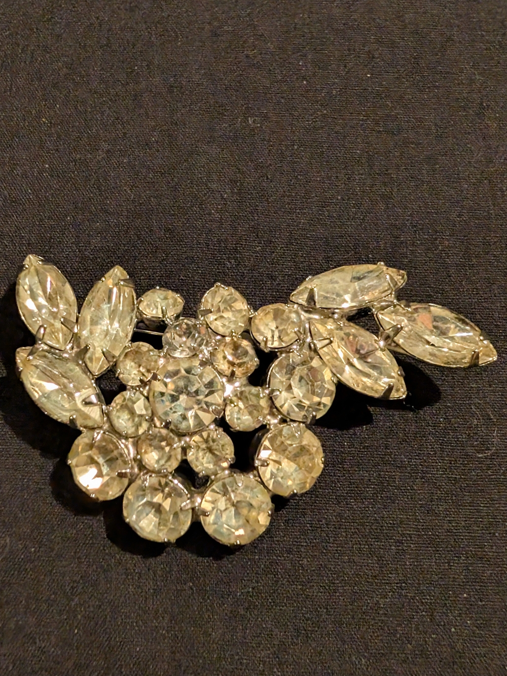 Vintage Crystal Cluster Brooch Floral Spray